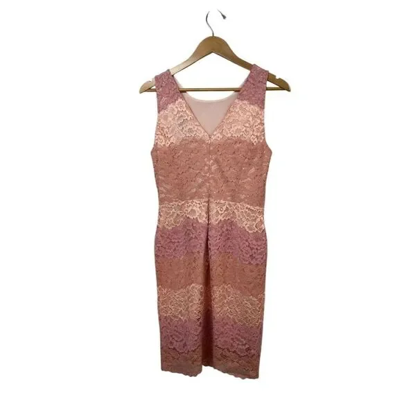 Tahari Women's Size 6 Pink Floral Color Block Lace Sheath Dress - Picture 3 of 4